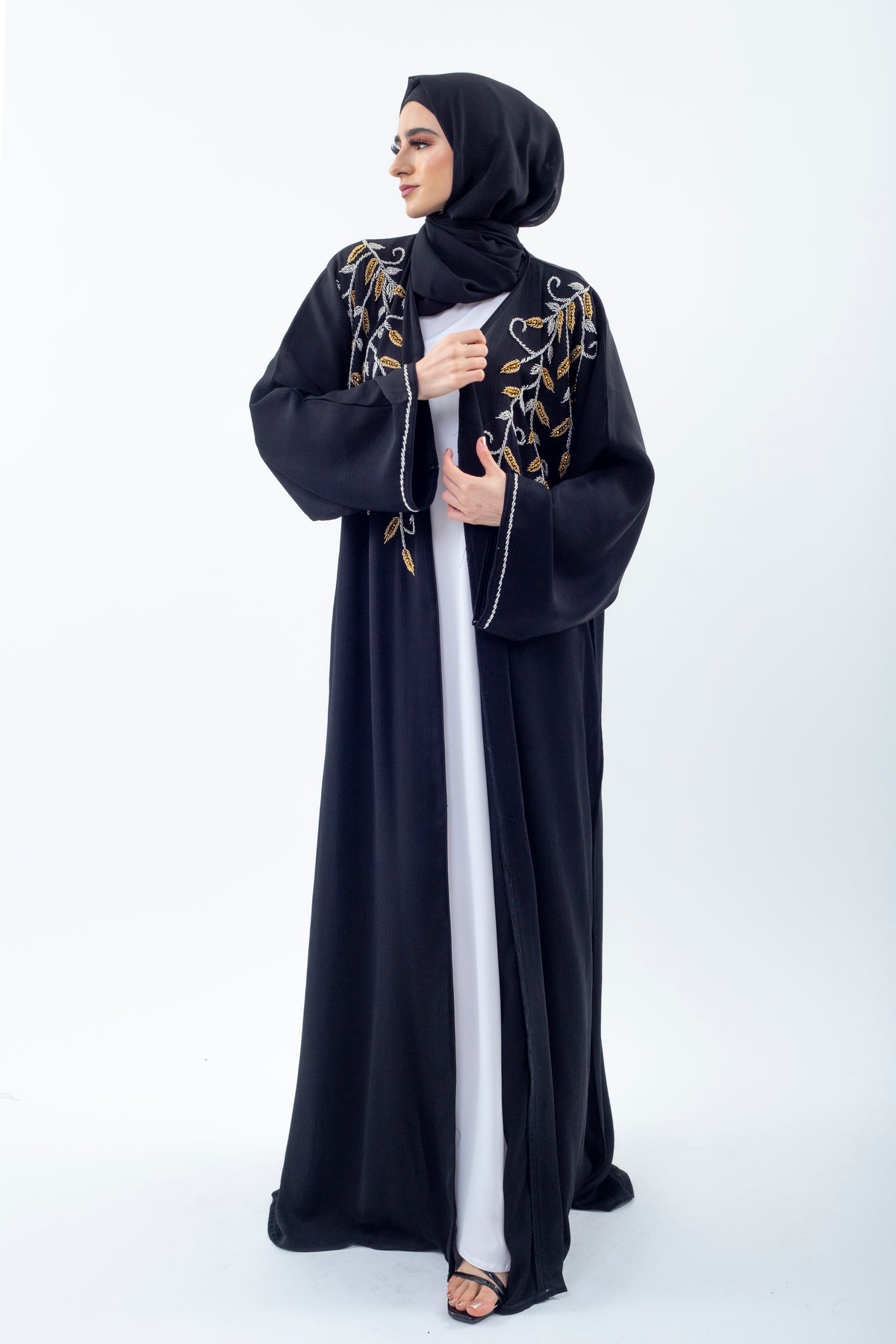 Gold and Silver Vine Embellished Open Abaya