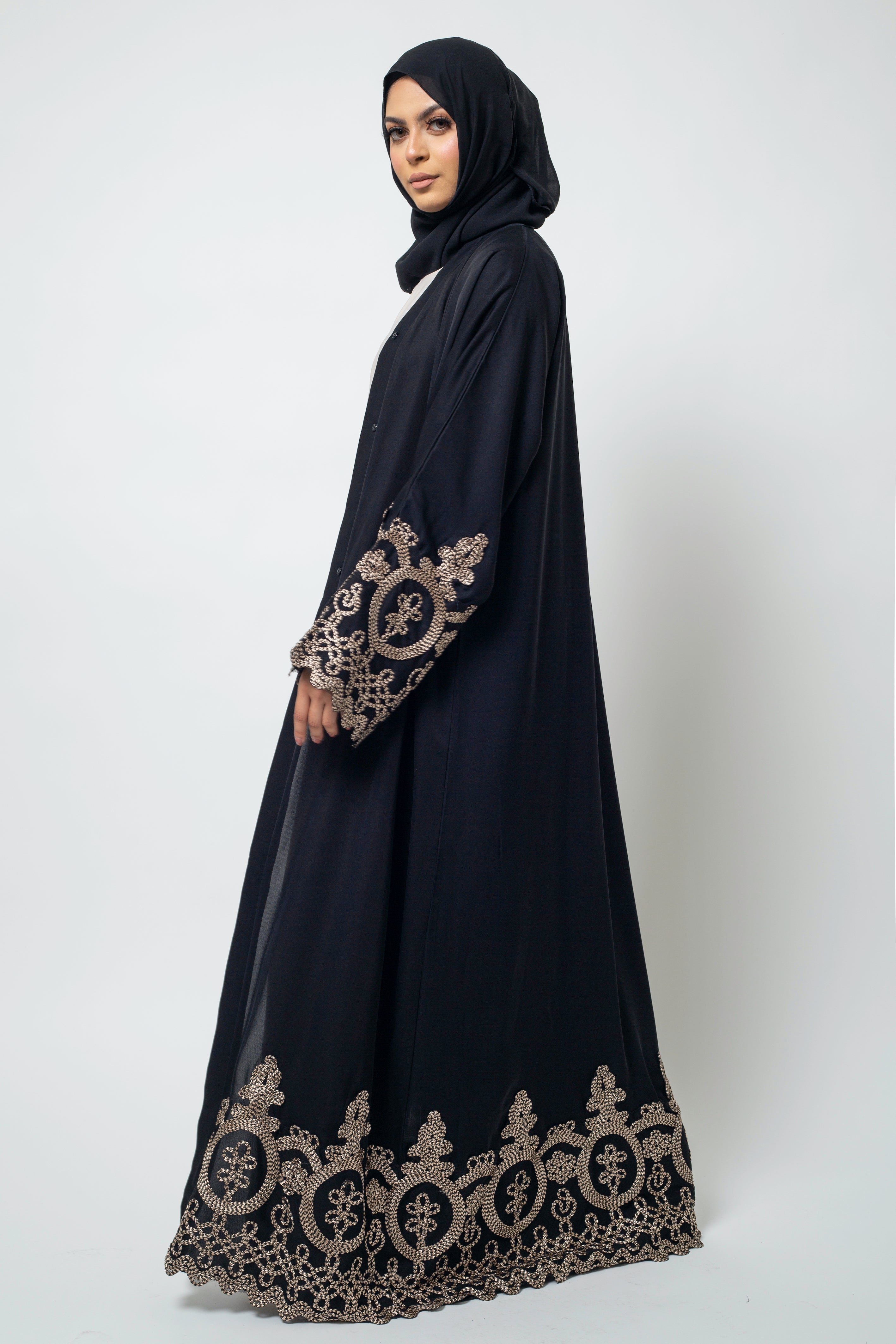 Black and clearance gold abaya