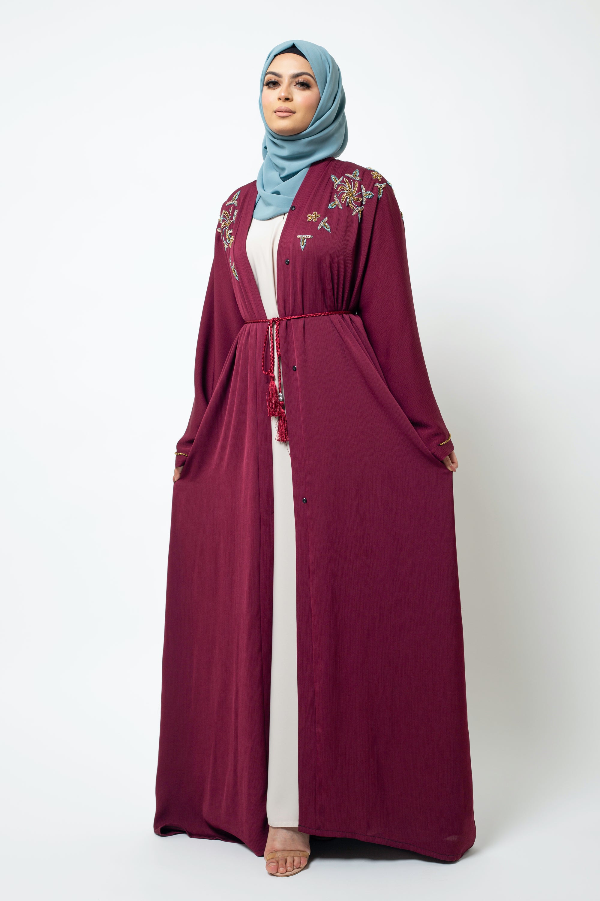 Rosewood Embellished Open Abaya