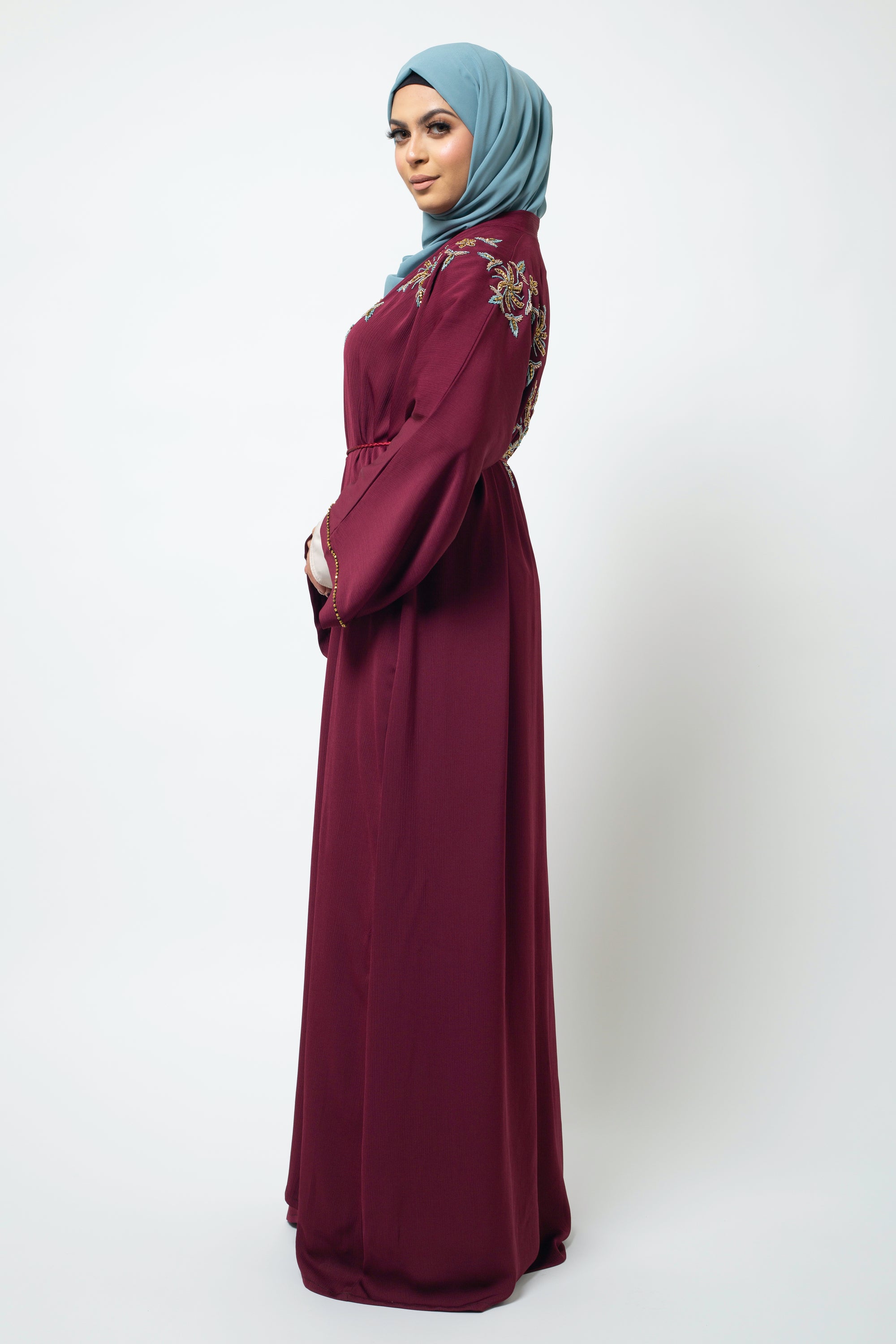 Rosewood Embellished Open Abaya