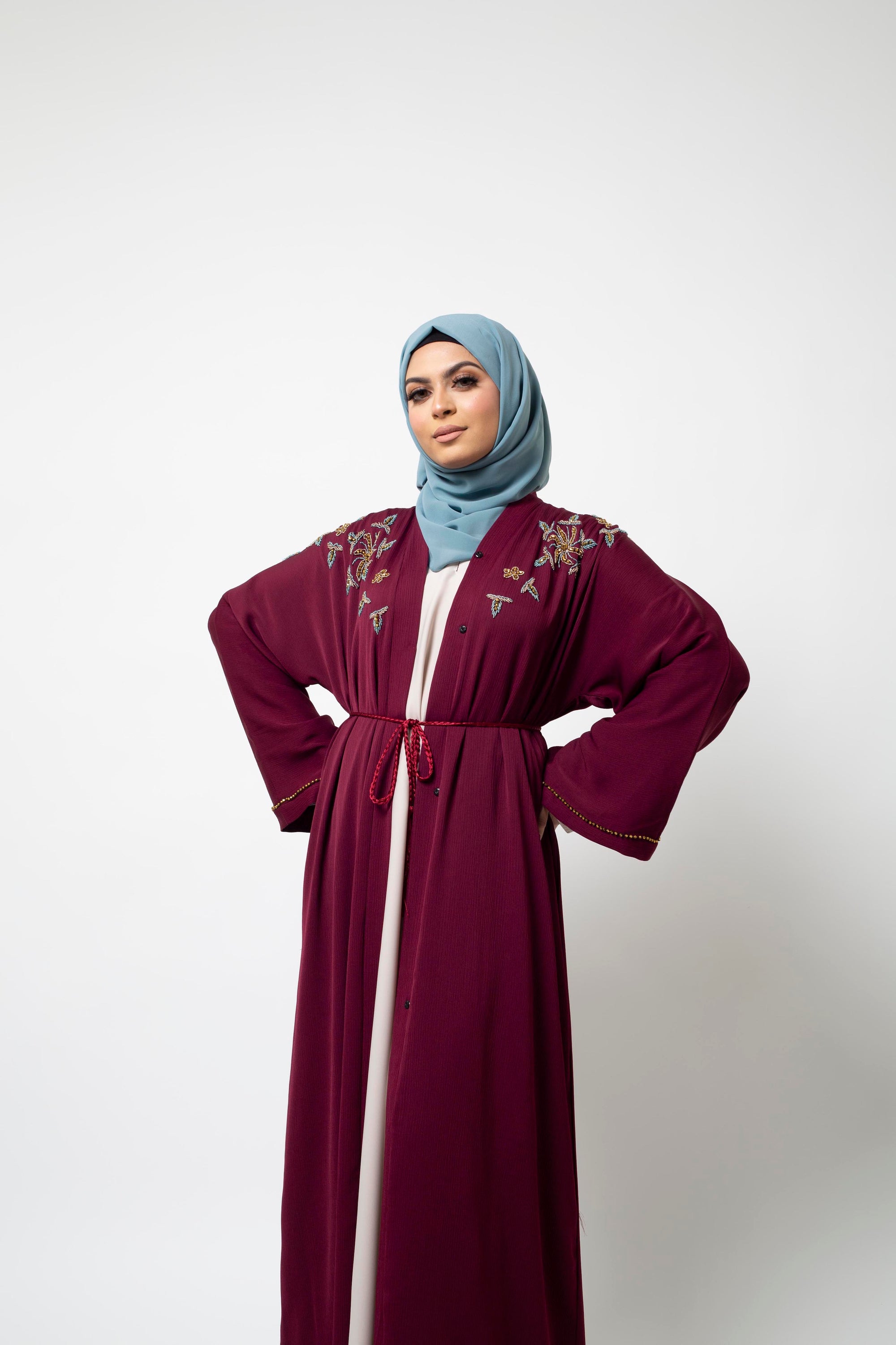 Rosewood Embellished Open Abaya