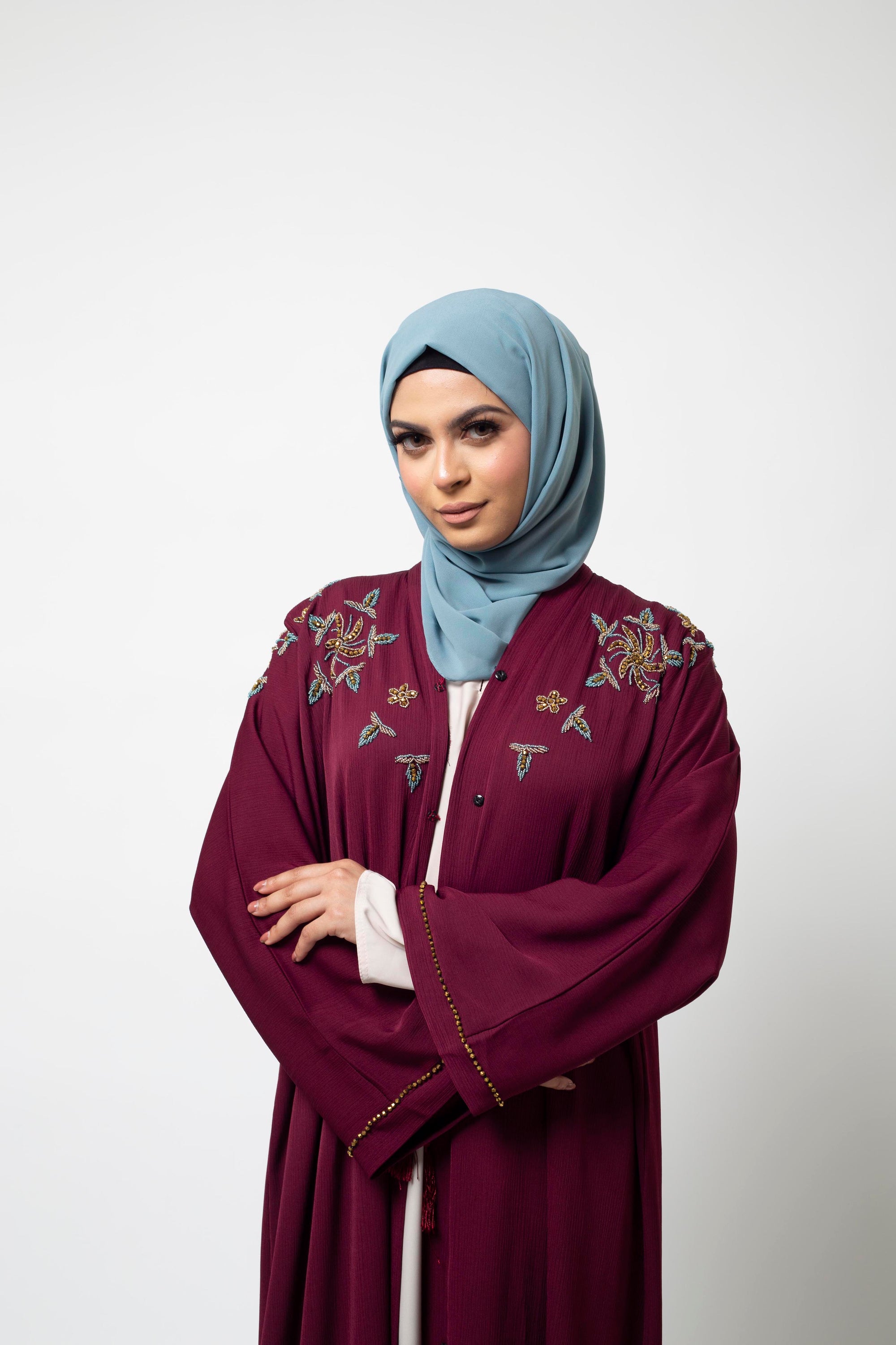 Rosewood Embellished Open Abaya