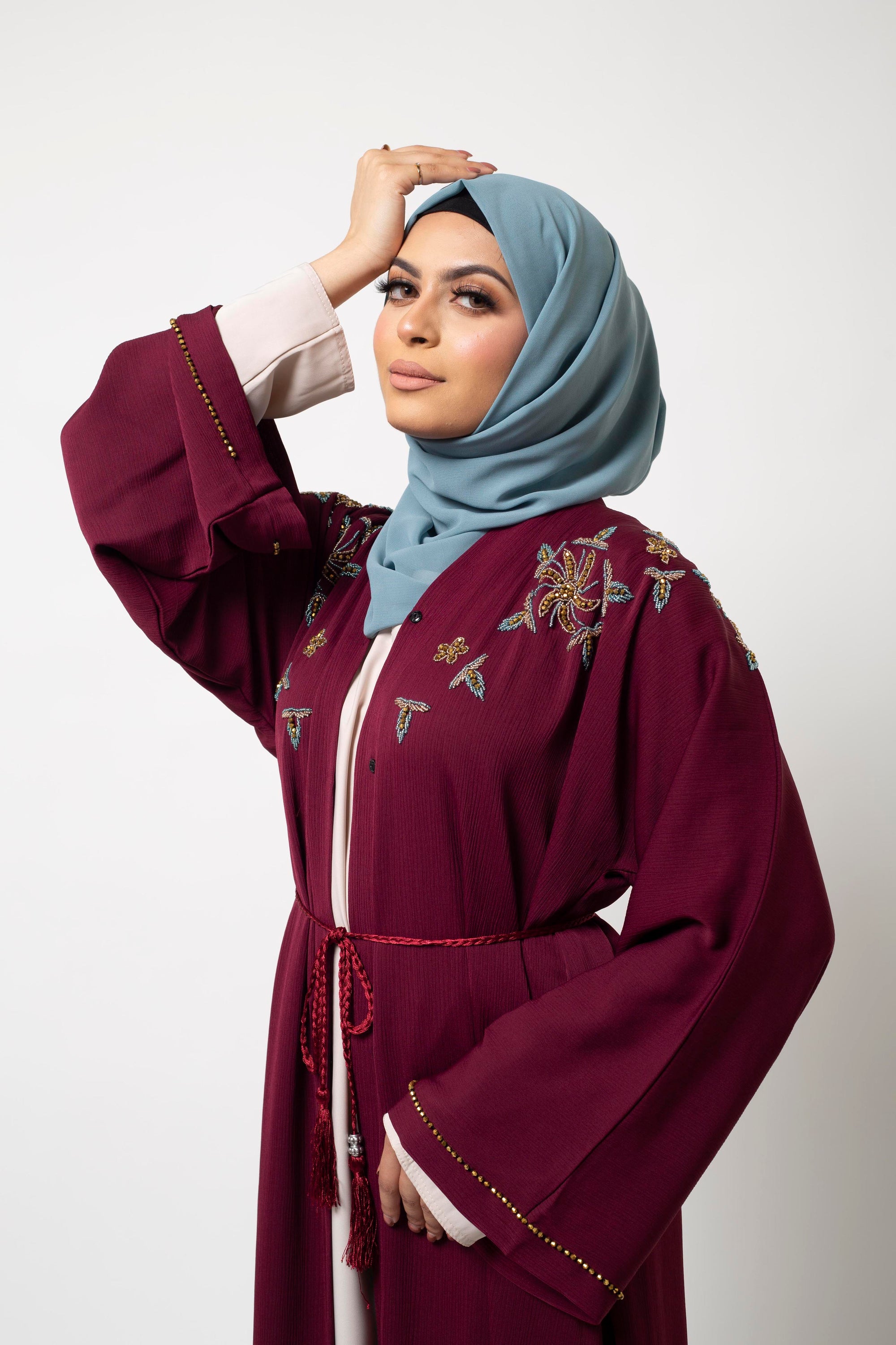 Rosewood Embellished Open Abaya