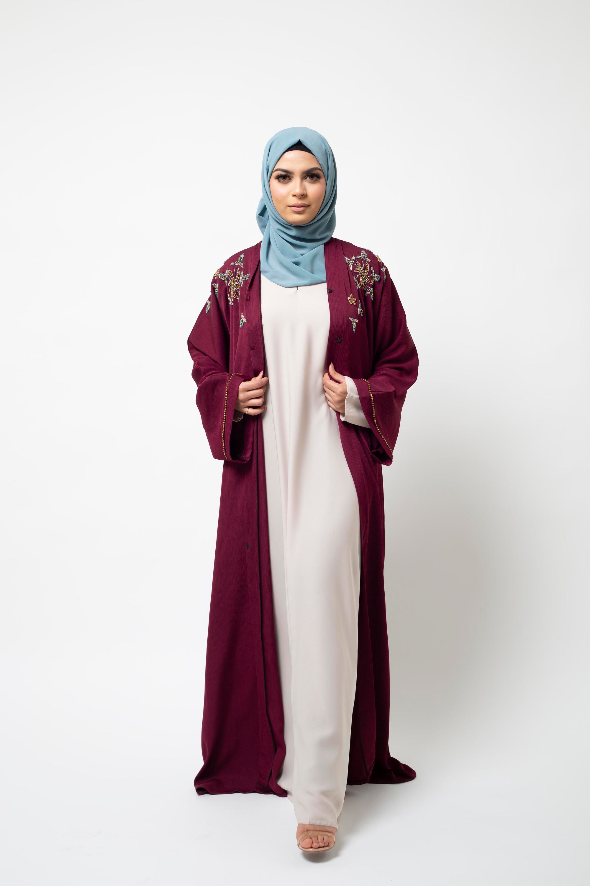 Rosewood Embellished Open Abaya