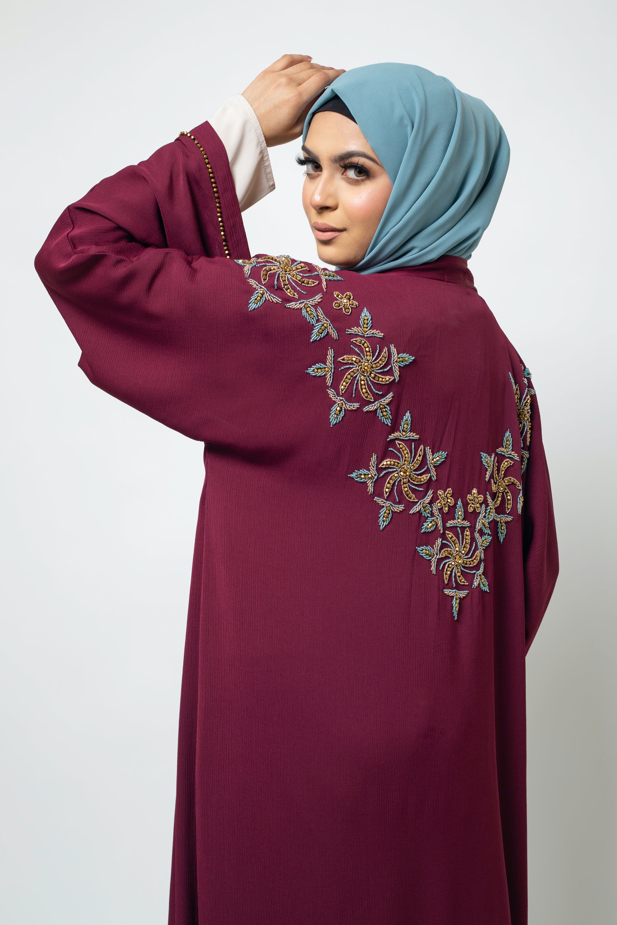 Rosewood Embellished Open Abaya