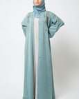 Luxury Sage Green Gold Embellished Abaya