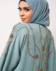 Luxury Sage Green Gold Embellished Abaya