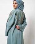 Luxury Sage Green Gold Embellished Abaya