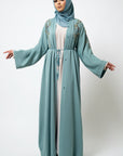 Luxury Sage Green Gold Embellished Abaya