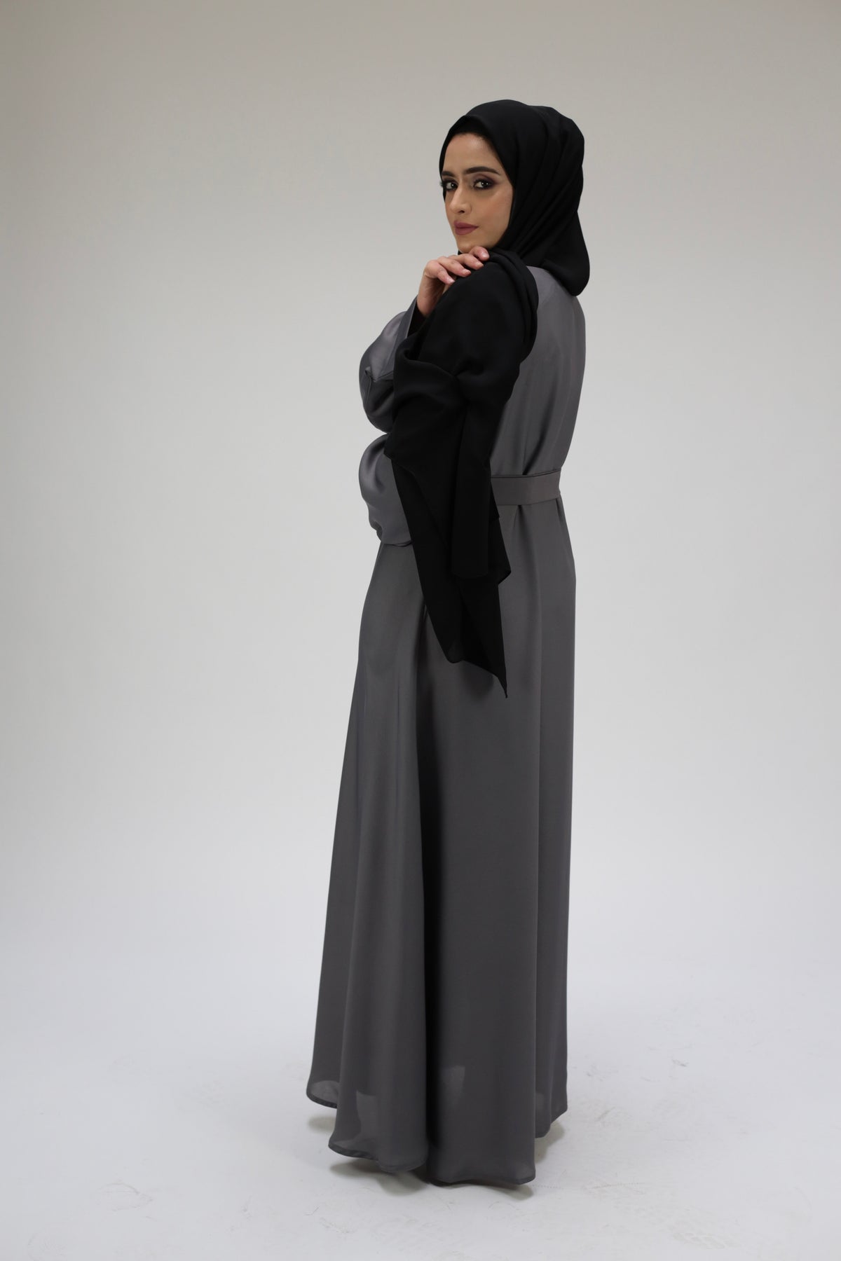 Grey Umbrella Cut Closed Abaya