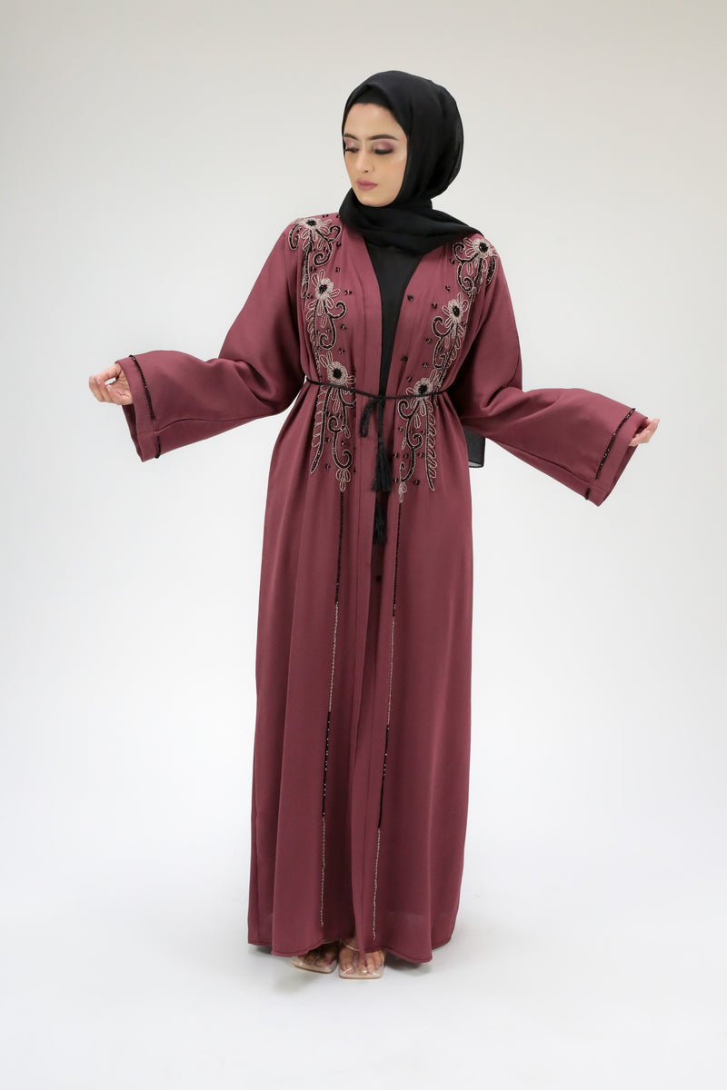 Rogue Pink Embellished Open Abaya