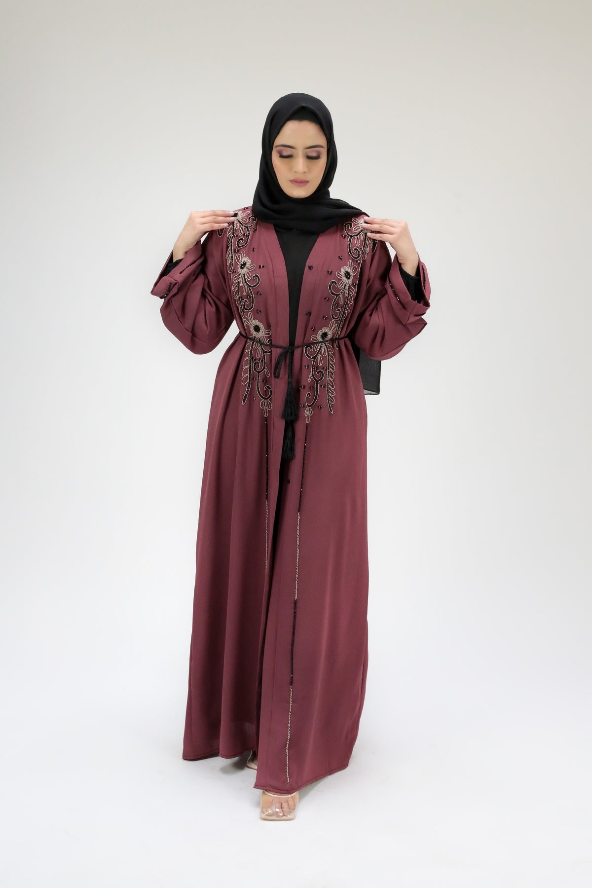 Rogue Pink Embellished Open Abaya