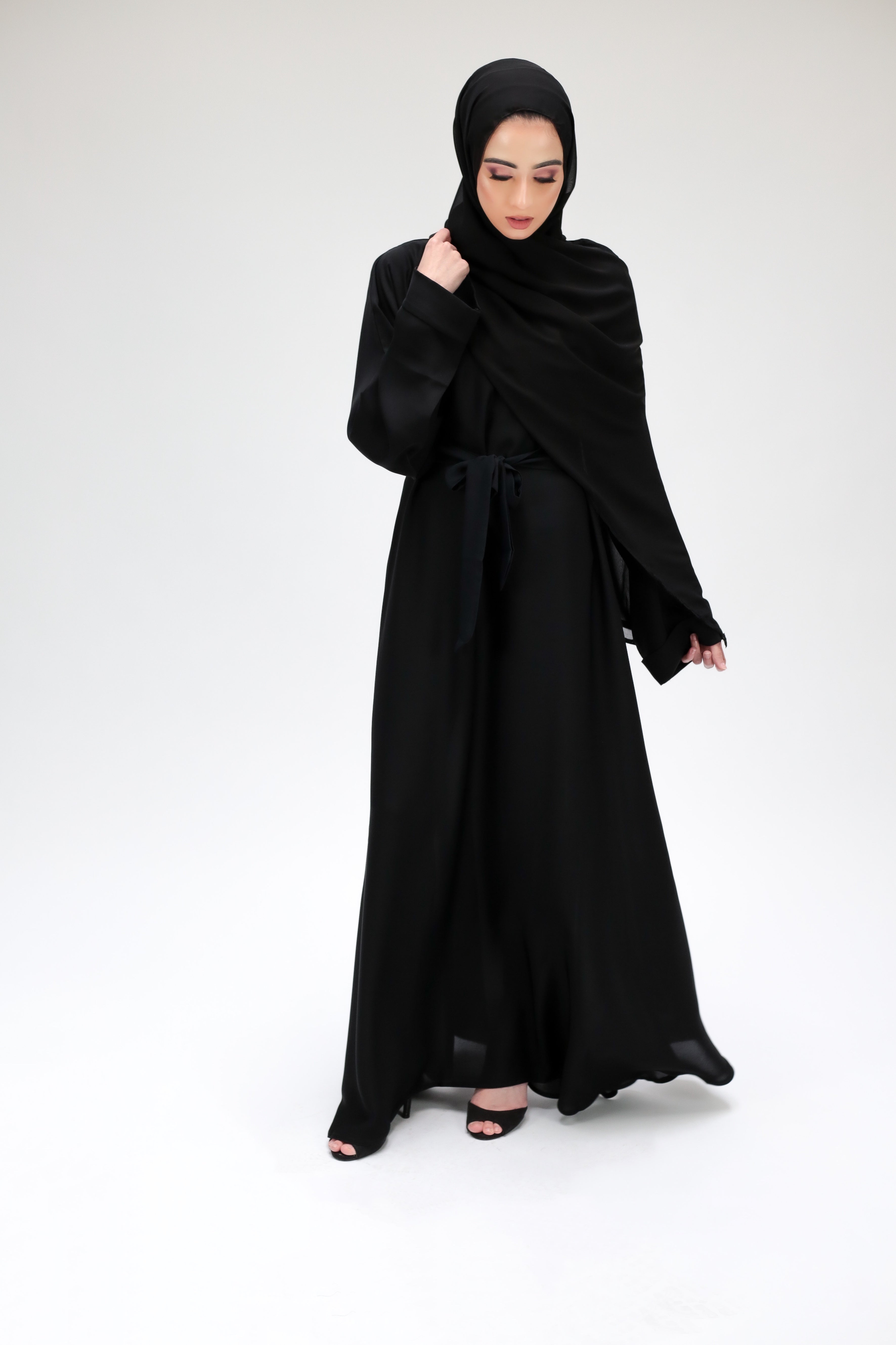 Aswad Spring Blossom Embroidery Black Open Abaya (Pre-Preorder, Despat