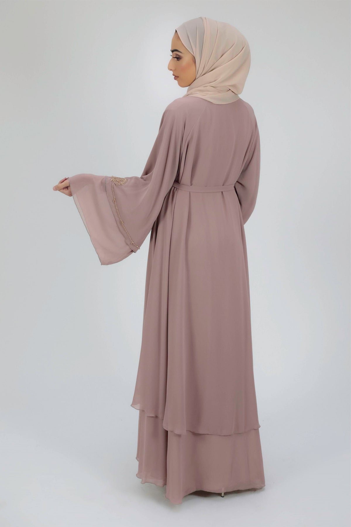 Peach Blossom Frill Open Abaya