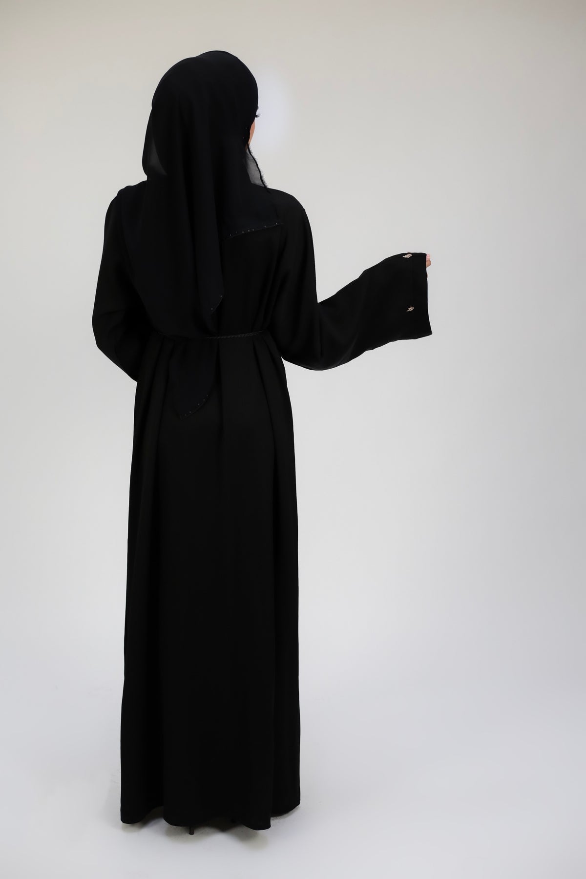 Belle Gold Floral Embellished Black Open Abaya