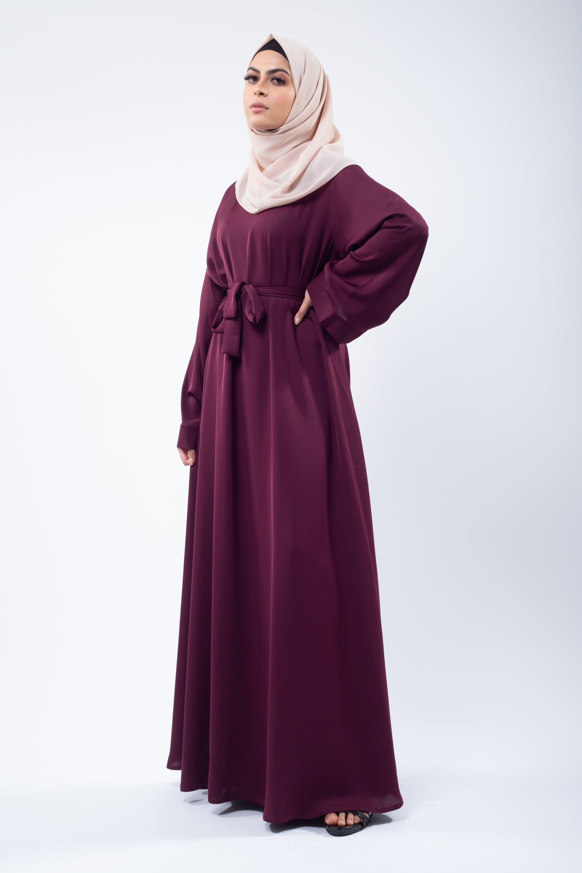 Maroon Umbrella Cut Closed Abaya