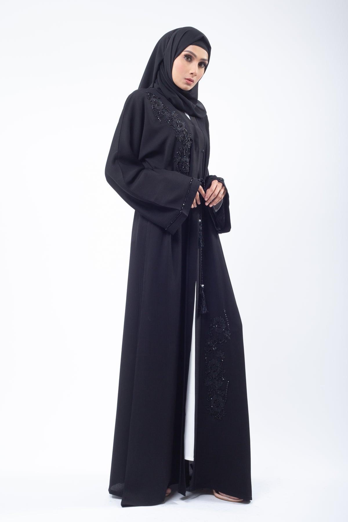 Black on Black Open Abaya