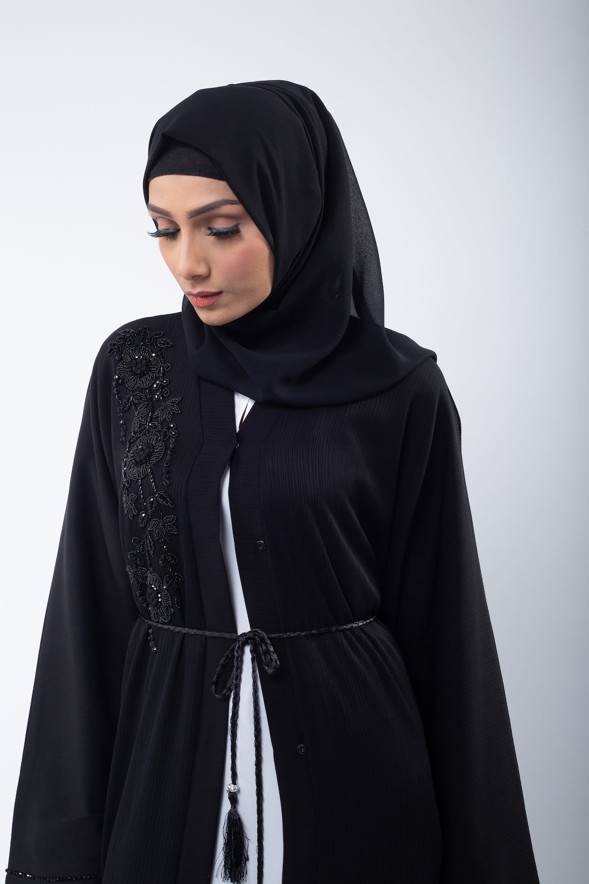 Black on Black Open Abaya