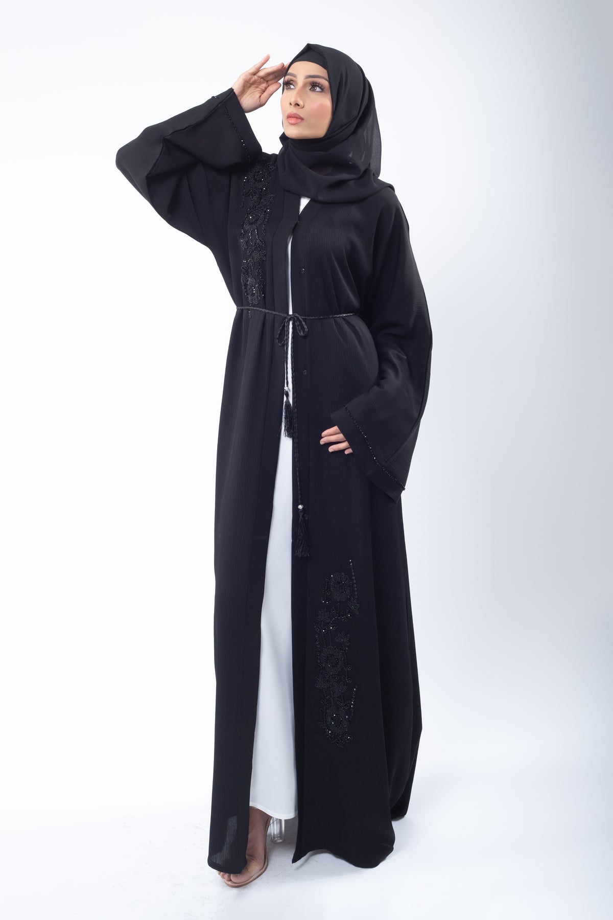 Black on Black Open Abaya