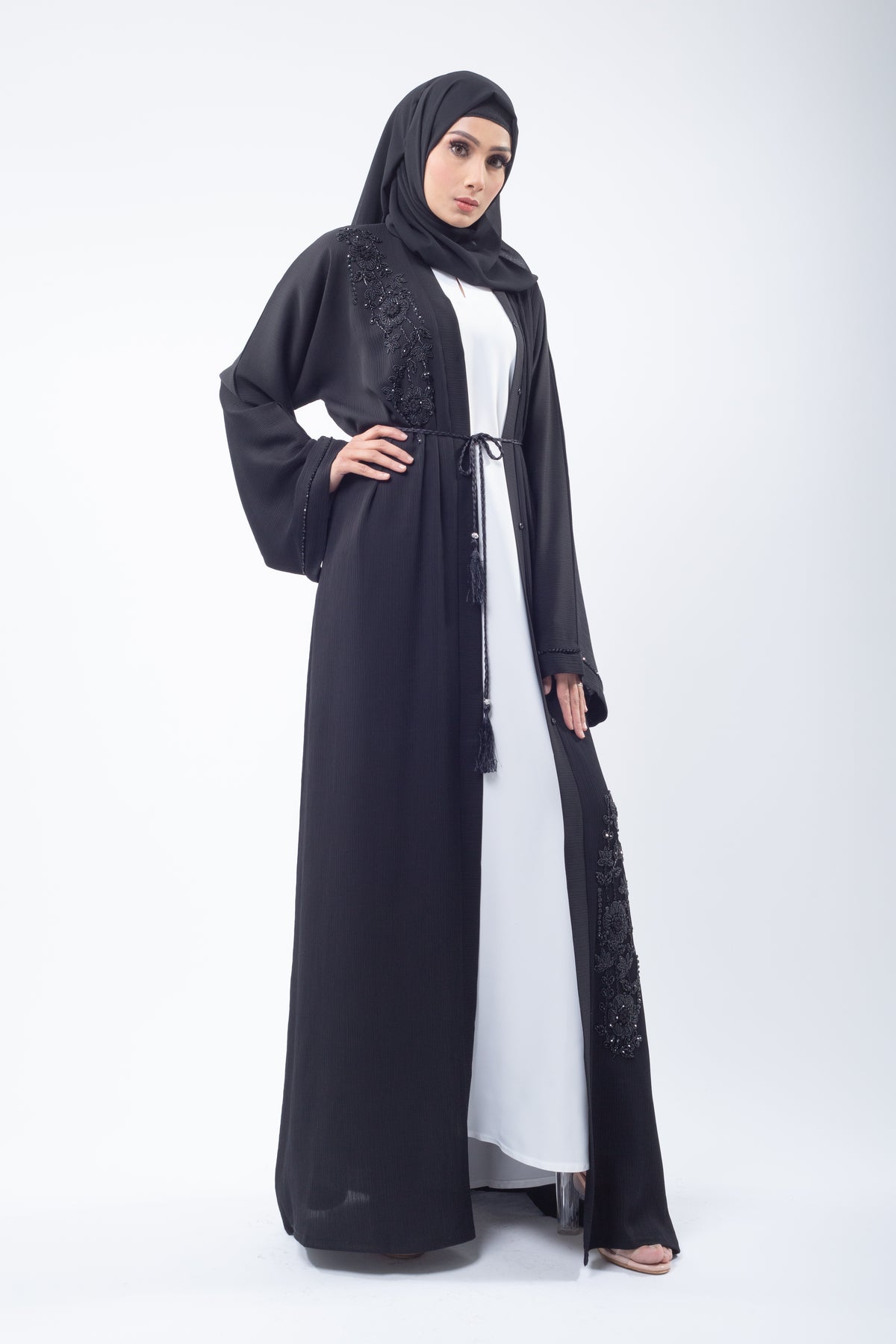 Black on Black Open Abaya