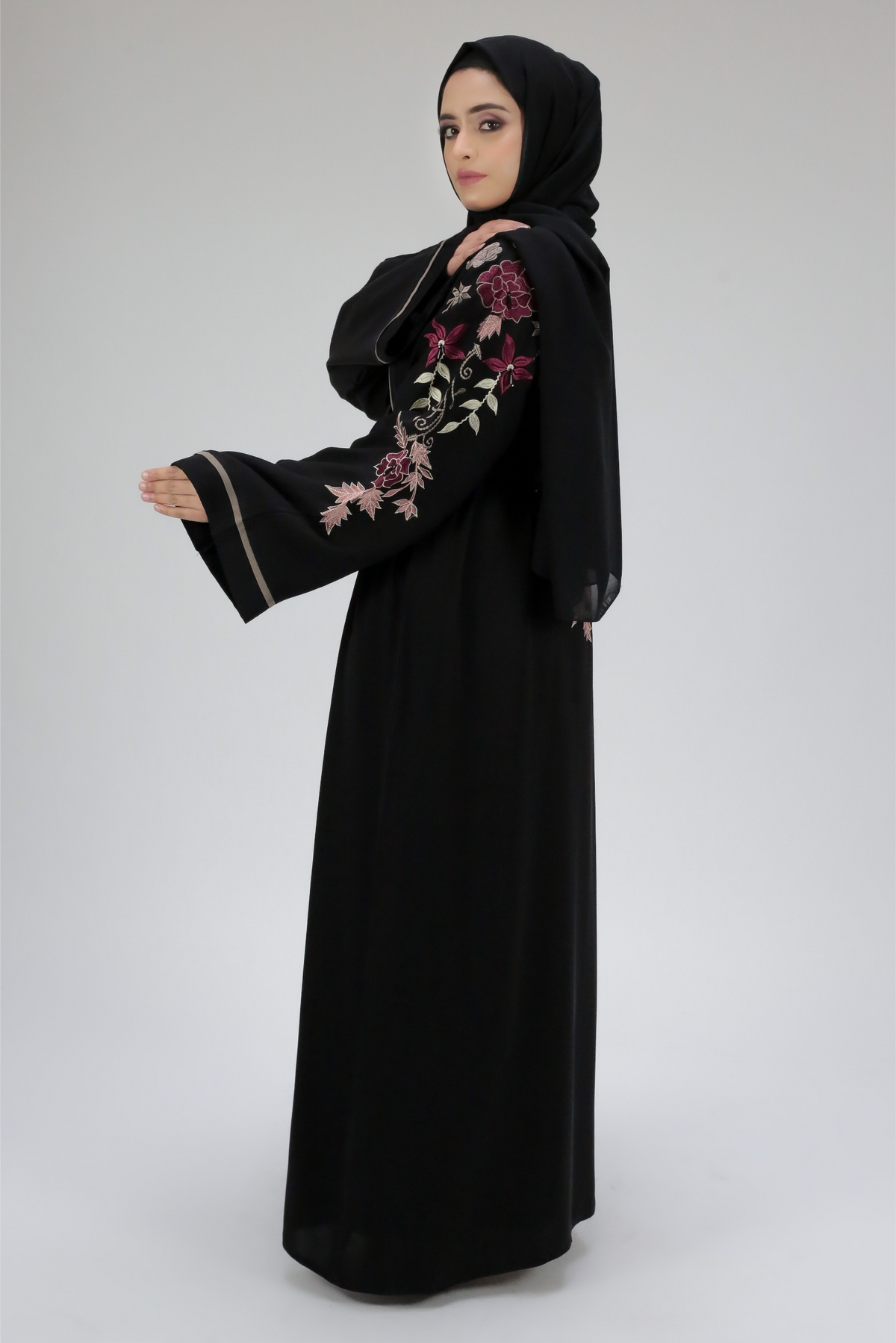 Aswad Spring Blossom Embroidery Open Abaya