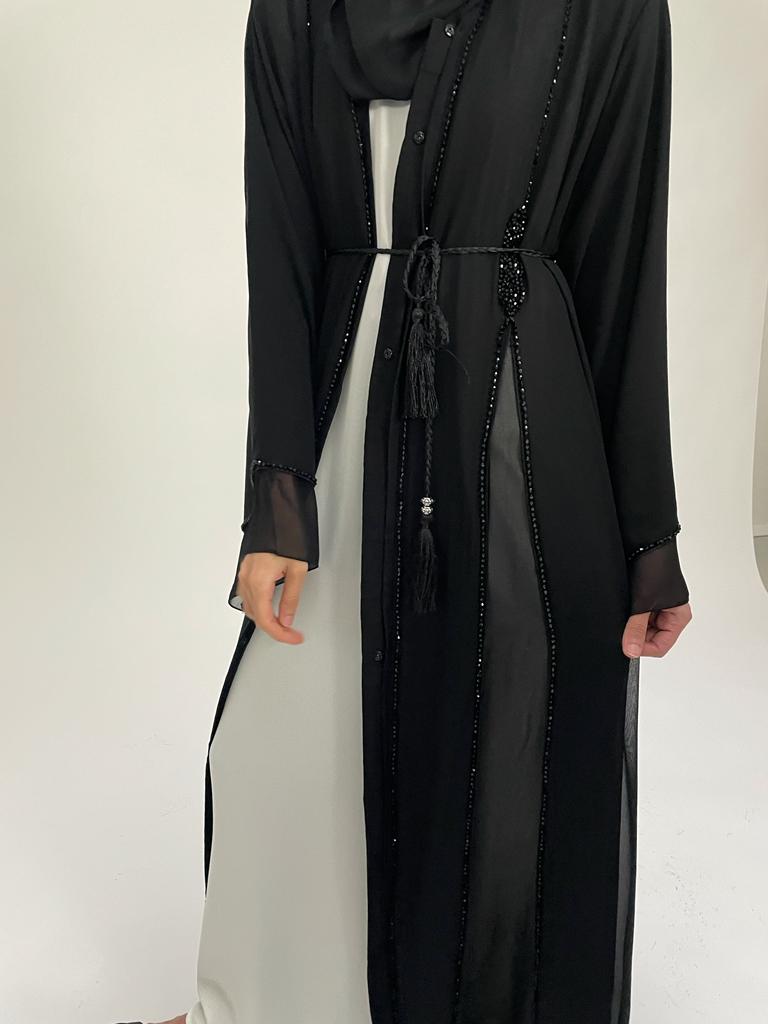 Midnight Black Chiffon Layered Abaya