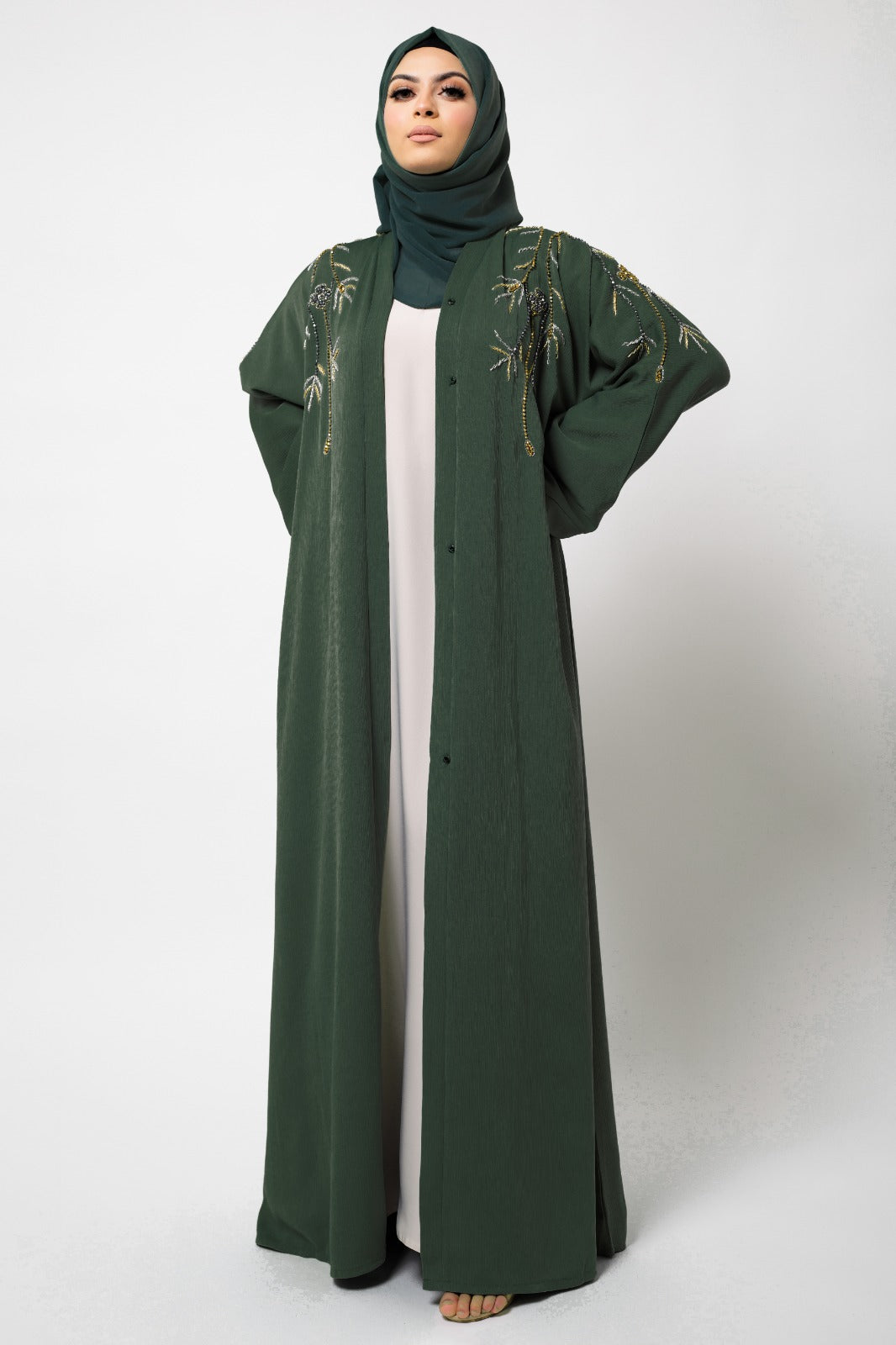 Abaya de luxe ornée de vert sarcelle